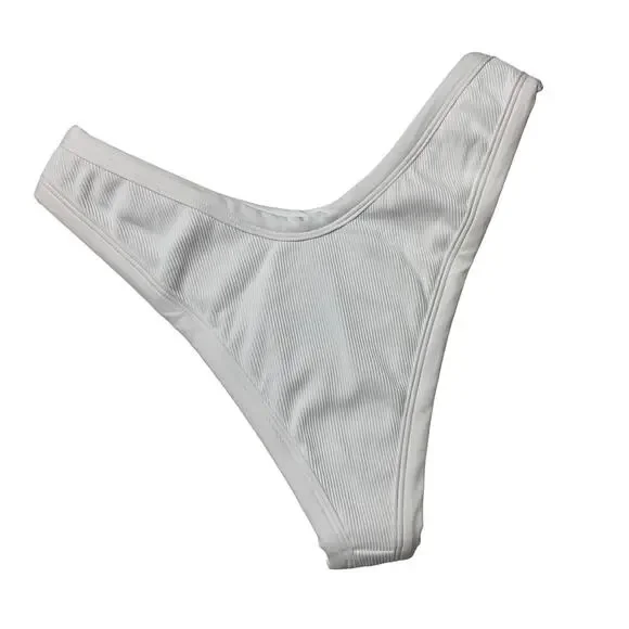 L*SPACE Anna Bikini Bottom Bitsy Cut White Ribbed Stretch Hip Rings Large NEW - Picture 5 of 7